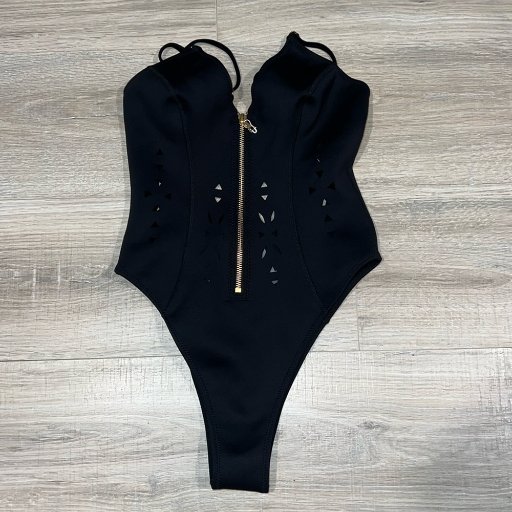 GIGI C black cut out low back one piece neoprene bikini - Picture 7 of 9